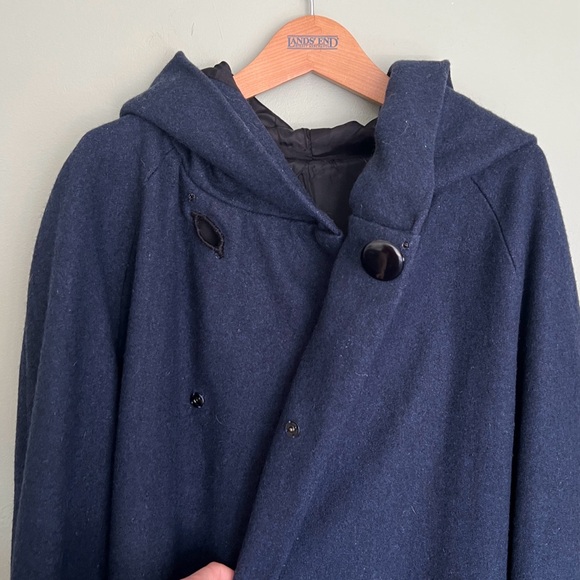 Vintage Long Dark Blue Wool Hooded Cape Cloak - cosplay Victorian or hobbit - Picture 7 of 17